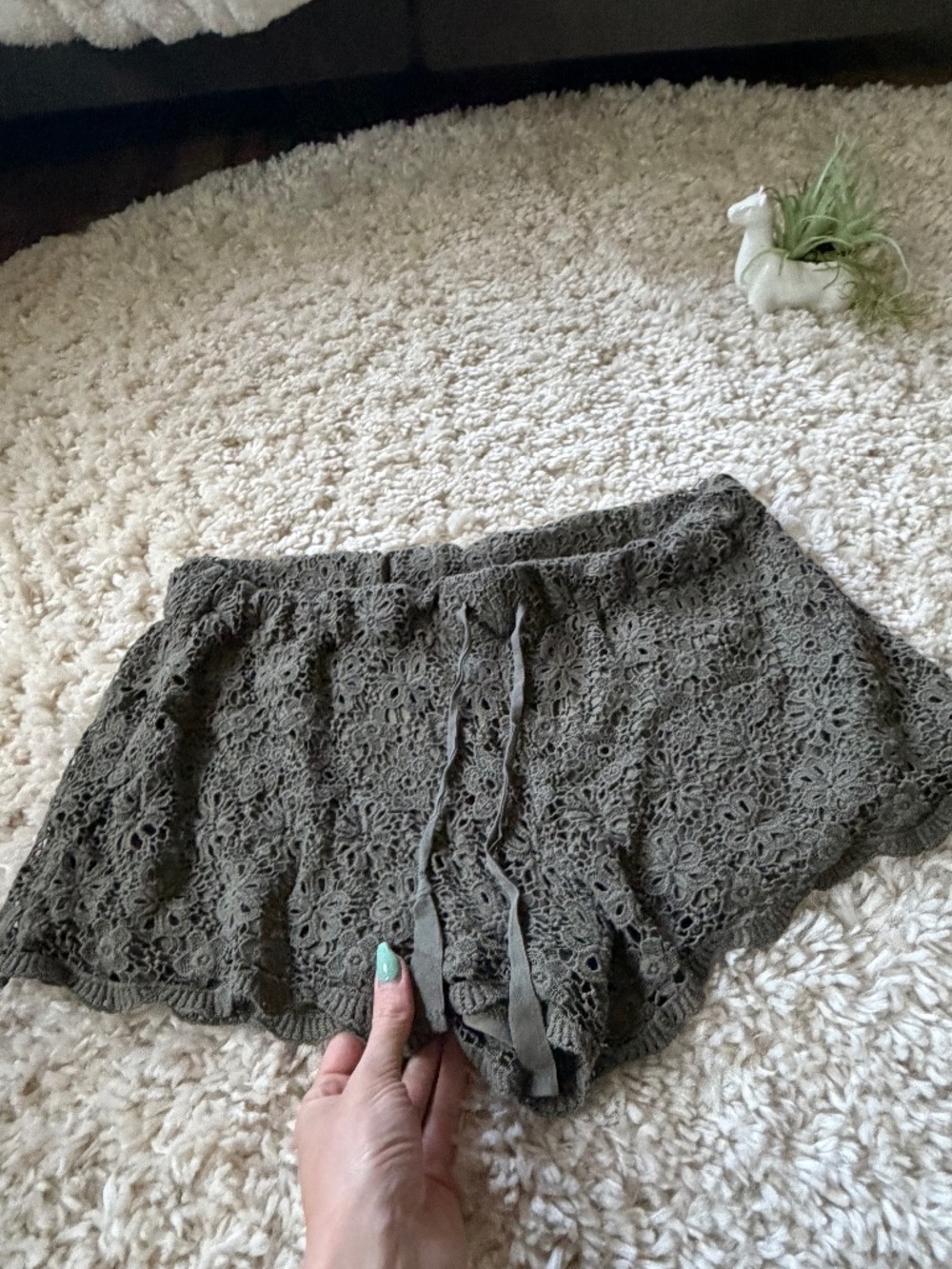 Soft crochet lace No Boundaries Olive Green Crochet Lace summer cute Women’s Sho